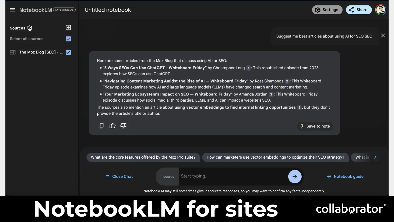 NotebookLM applied to website or video sources.