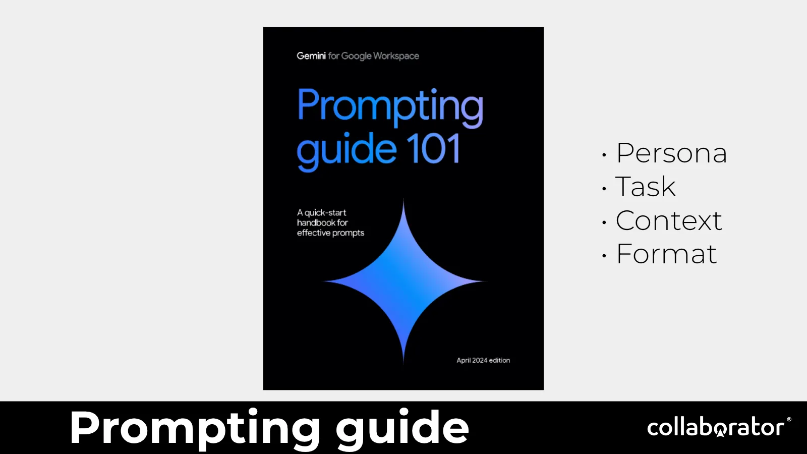 Google prompting guide with persona, task, context, and format.