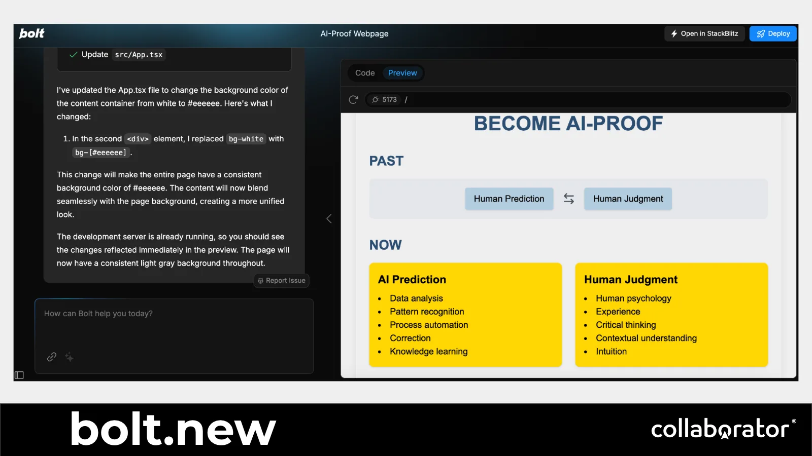 A generated prototype in bolt.new.