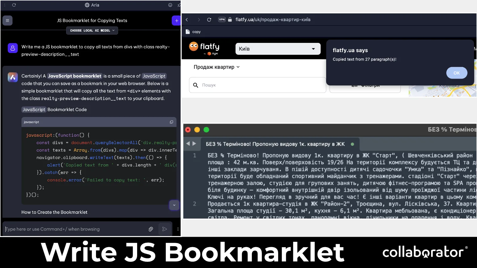 A JavaScript bookmarklet written for a specific browser task.