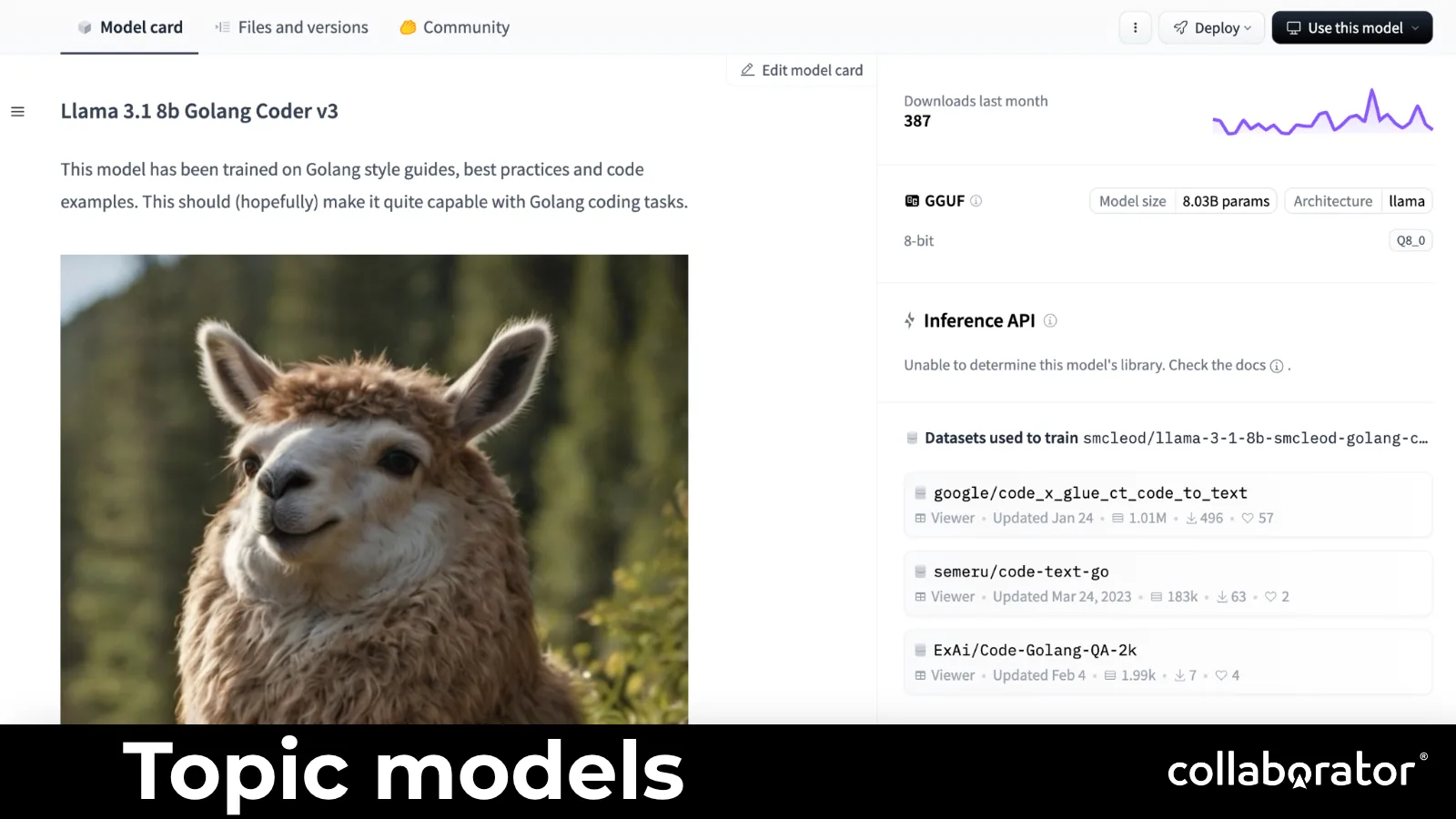 A specialized topic model discovered in an open model catalog.