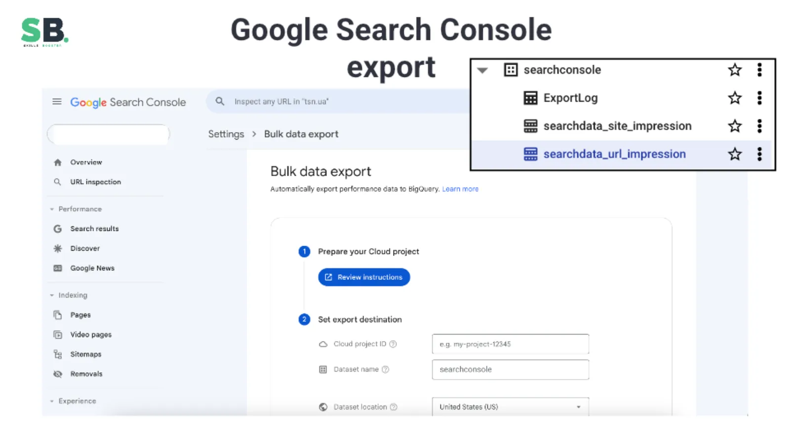 Google Search Console bulk export configuration.
