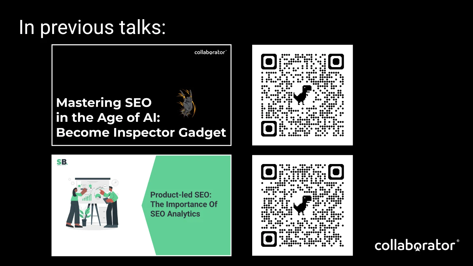 References to earlier talks that connect analytics, AI tools, and programmatic SEO.