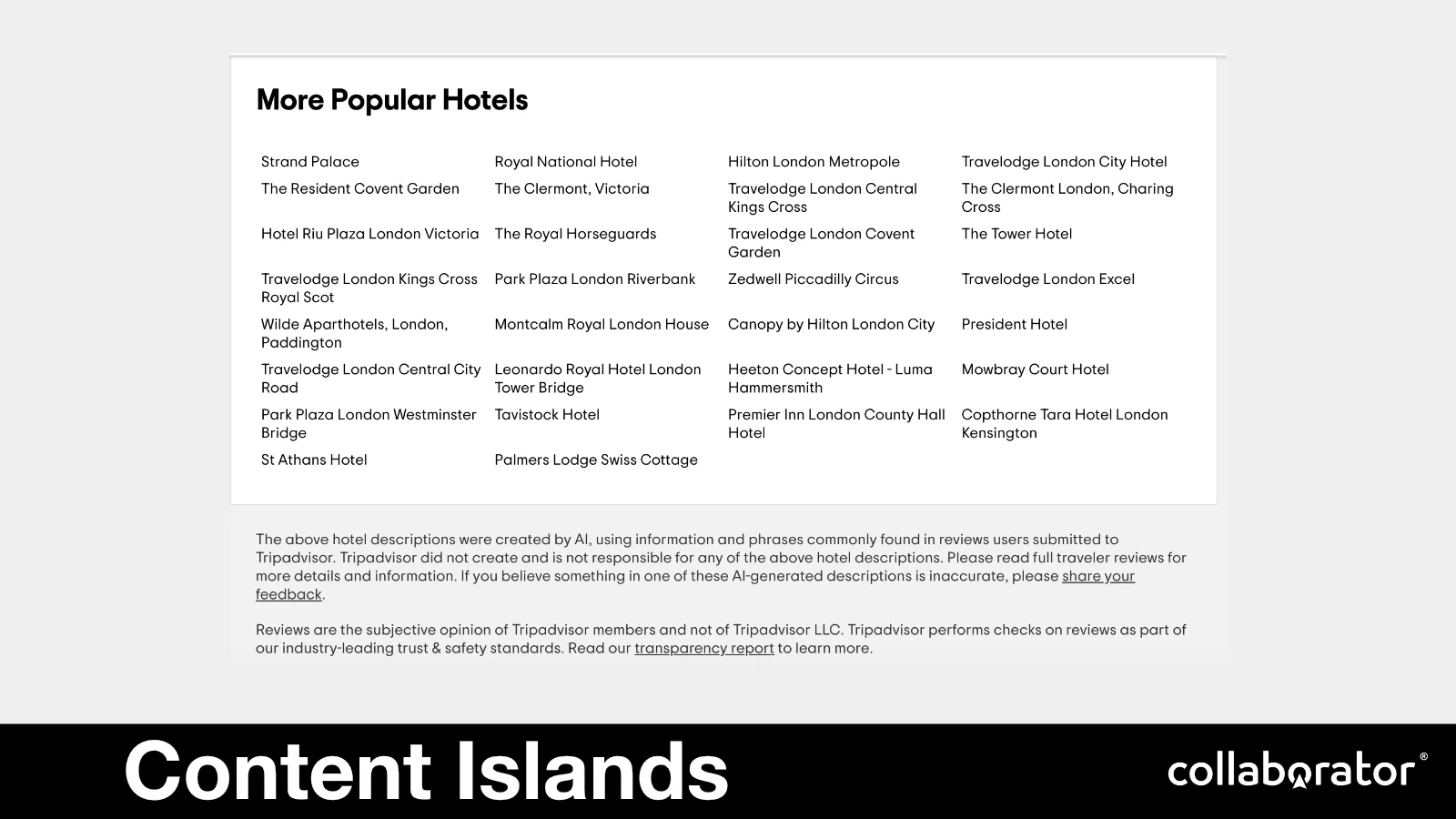 A second content-island example with specific hotel-page blocks.