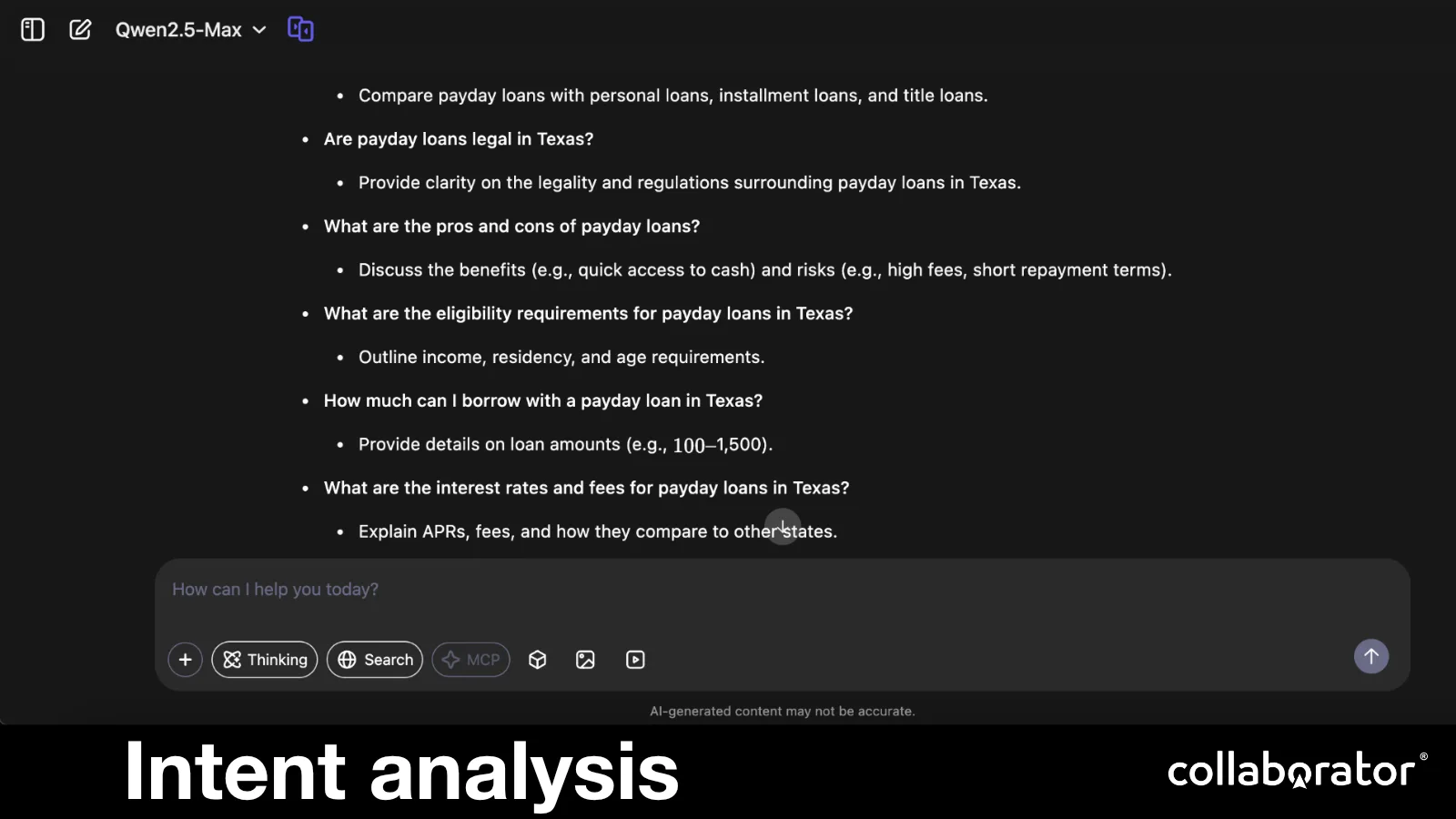 A detailed intent-analysis response.