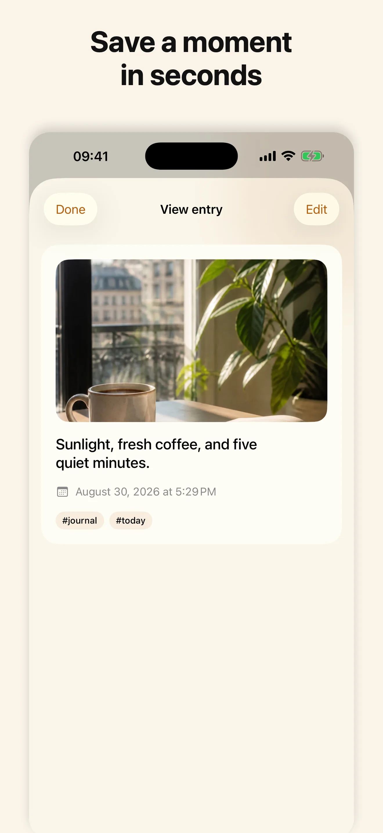 The quick-entry screen in Joys & Woes, designed to save an everyday moment in a few seconds.