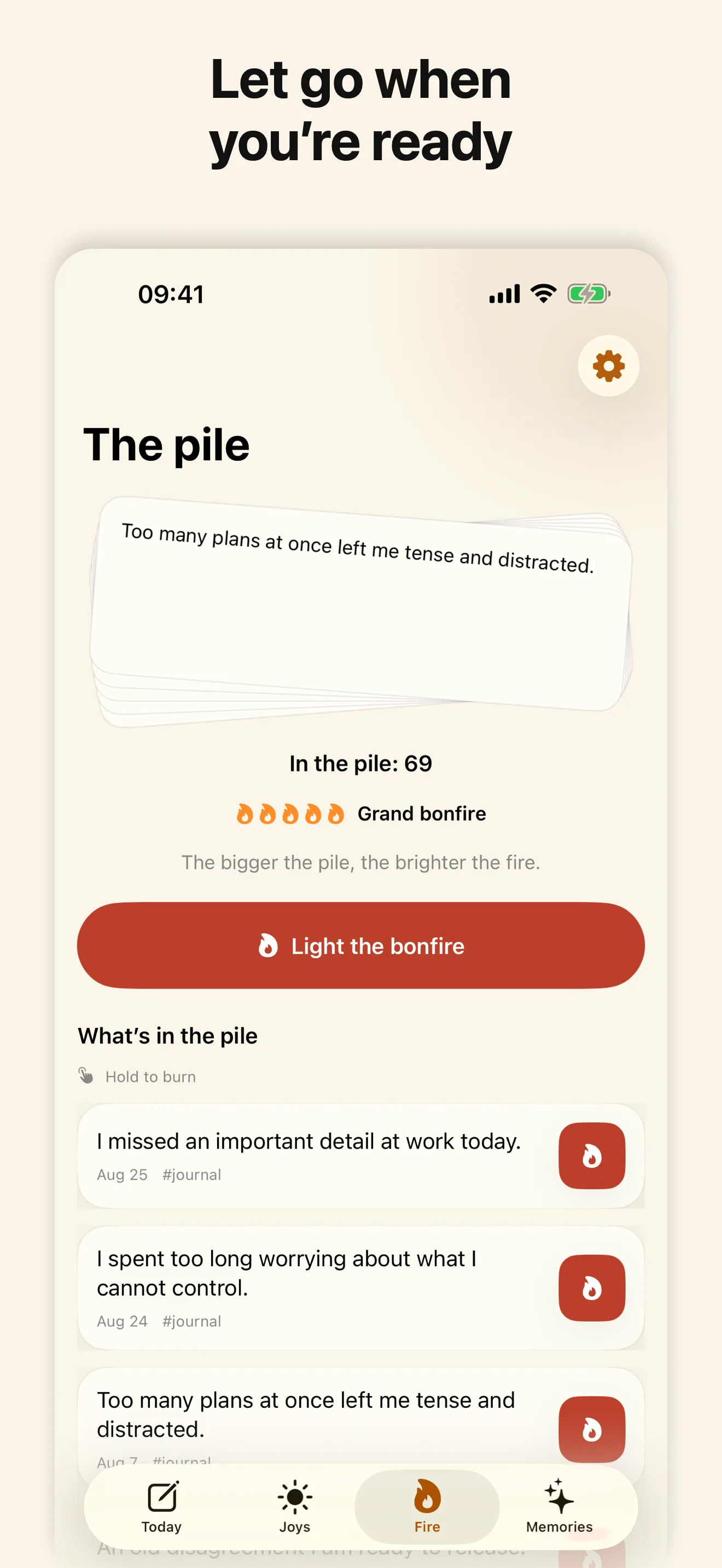 The bonfire in Joys & Woes permanently removes a difficult entry when the user is ready.